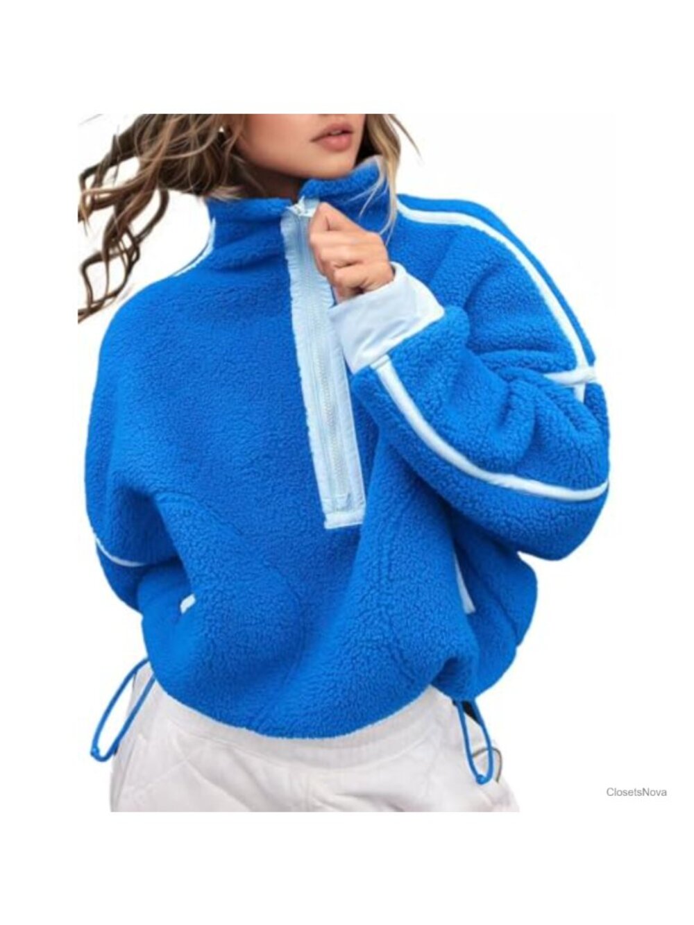 Fleece Half Zip Pullover Long Sleeve Crop Hoodie with Pocket